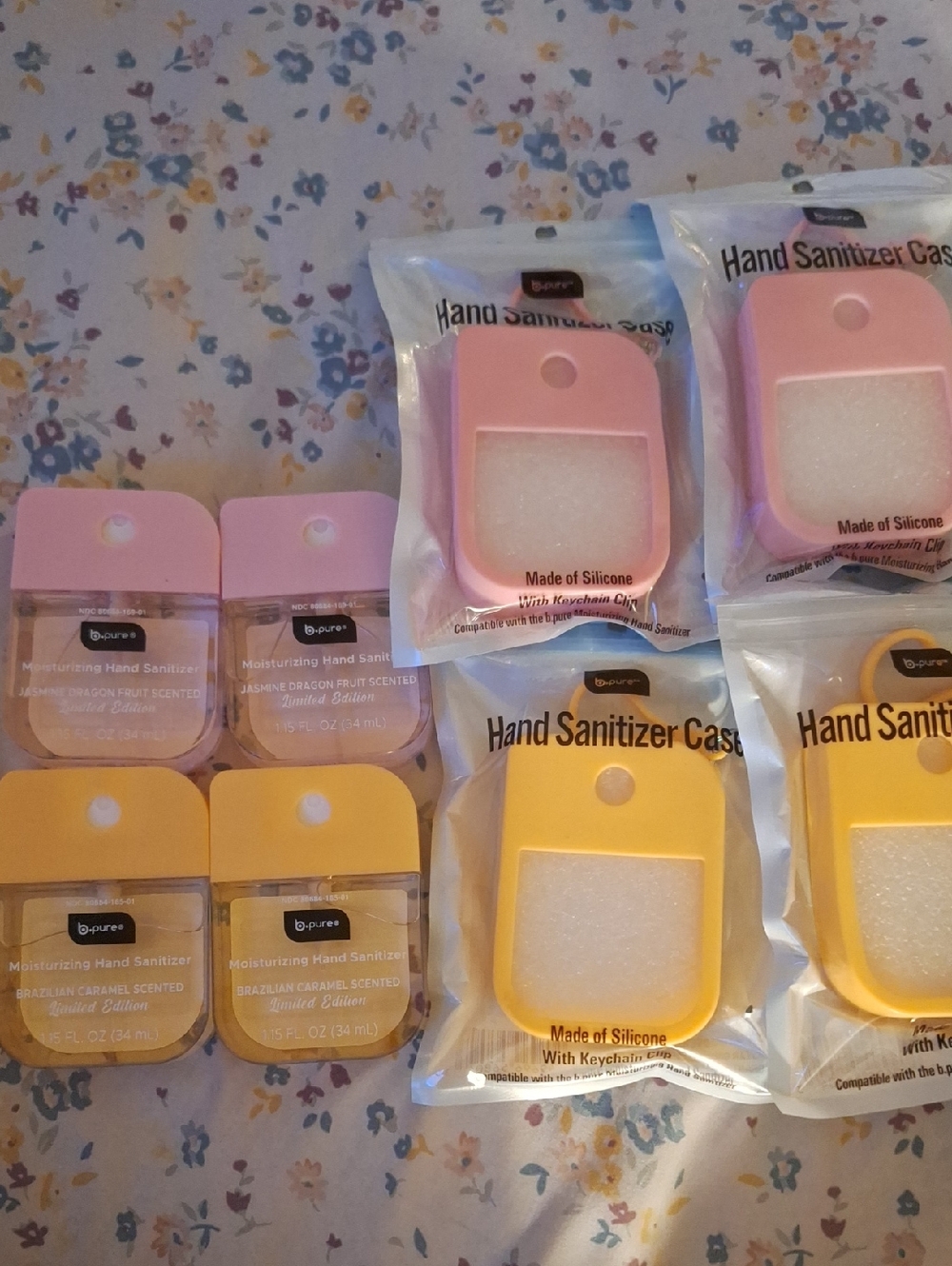 Silicone Hand Sanitizer Case with Keychain Clip - Pink and Yellow